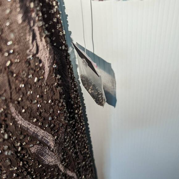 Aidan Mattox Beaded Embroidered Formal Gown Espresso Brown Long Sleeve New 4 - Picture 12 of 14